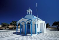 Framed Agios Nicoolaos Church and Checkered Pavement, Cyclades Islands, Greece