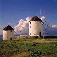 Framed Greece, Mykonos White-washed Windmills