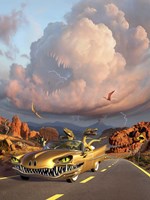 Framed Two Velociraptors in  a Prehistoric Landscape