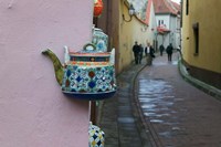 Framed Wall Decorated with Teapot and Cobbled Street in the Old Town, Vilnius, Lithuania II