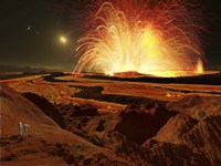 Framed Future astronauts observe an eruption on Io, Jupiter's super-volcanic Moon