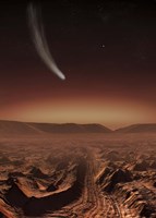 Framed Comet lights up the landscape of Candor Chasma over Mars