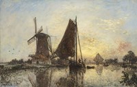 Framed Boats Near The Windmill, Holland, 1868