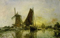 Framed Boats Near Mills In Holland, 1868