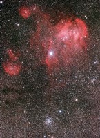 Framed Bat Nebula (IC 2948) and open star cluster NGC 3766, the Pearl Cluster