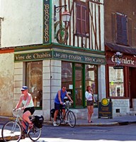 Framed Wine Shop and Cycling Tourists, Chablis, France