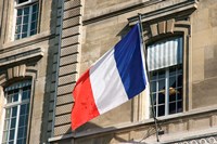 Framed French Flag Facade of Justice Palace Paris, France