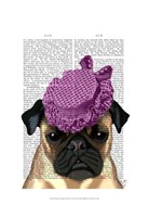 Framed Pug with Vintage Purple Hat