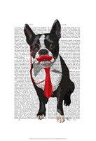 Framed Boston Terrier With Red Tie and Moustache