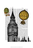 Framed Big Ben and Vintage Hot Air Balloons