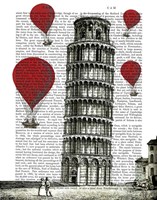 Framed Tower of Pisa and Red Hot Air Balloons