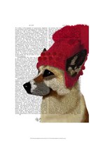 Framed German Shepherd in Red Woolly Hat