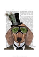 Framed Dachshund Green Goggles Top Hat