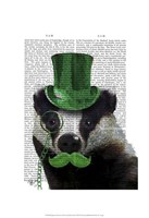 Framed Badger with Green Top Hat and Moustache