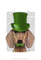 Framed Dachshund With Green Top Hat and Moustache