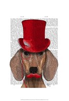 Framed Dachshund With Red Top Hat and Moustache