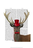 Framed Deer with Red Top Hat and Moustache