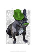 Framed French Bulldog With Green Top Hat and Moustache