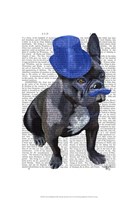 Framed French Bulldog With Blue Top Hat and Moustache