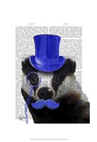 Framed Badger with Blue Top Hat and Moustache