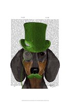 Framed Dachshund with Green Top Hat Black Tan