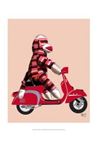 Framed Sock Monkey on Red Moped