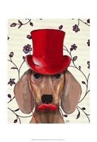 Framed Dachshund With Red Top Hat