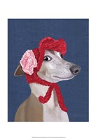 Framed Greyhound with Red Woolly Hat