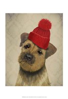 Framed Border Terrier with Red Bobble Hat