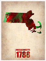 Framed Massachusetts Watercolor Map