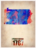Framed Pennsylvania Watercolor Map