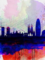Framed Barcelona Watercolor Skyline 2