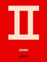 Framed Gemini Zodiac Sign White on Red