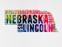 Framed Nebraska Watercolor Word Cloud