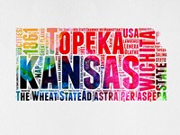 Framed Kansas Watercolor Word Cloud