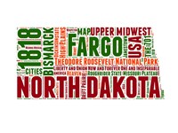 Framed North Dakota Word Cloud Map