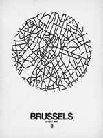 Framed Brussels Street Map White