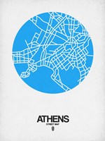 Framed Athens Street Map Blue