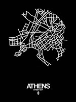 Framed Athens Street Map Black