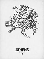 Framed Athens Street Map White