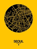 Framed Seoul Street Map Yellow