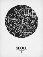 Framed Seoul Street Map Black on White