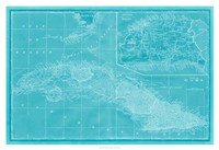 Framed Map of Cuba in Aqua