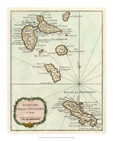 Framed Petite Map of the Antilles Islands I