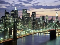 Framed Brookyn Bridge and Downtown skyline, NYC