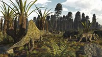 Framed Triassic Scene With The Sailback Arizonasaurus And Some Dicynodonts