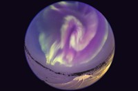 Framed Fish-eye Lens view of an Aurora Borealis in Churchill, Manitoba, Canada