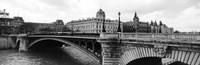 Framed Pont Notre-Dame over Seine River, Palais de Justice, La Conciergerie, Paris, France