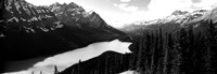 Framed Mountain range at the lakeside, Banff National Park, Alberta, Canada BW