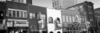 Framed Neon signs on buildings, Nashville, Tennessee BW